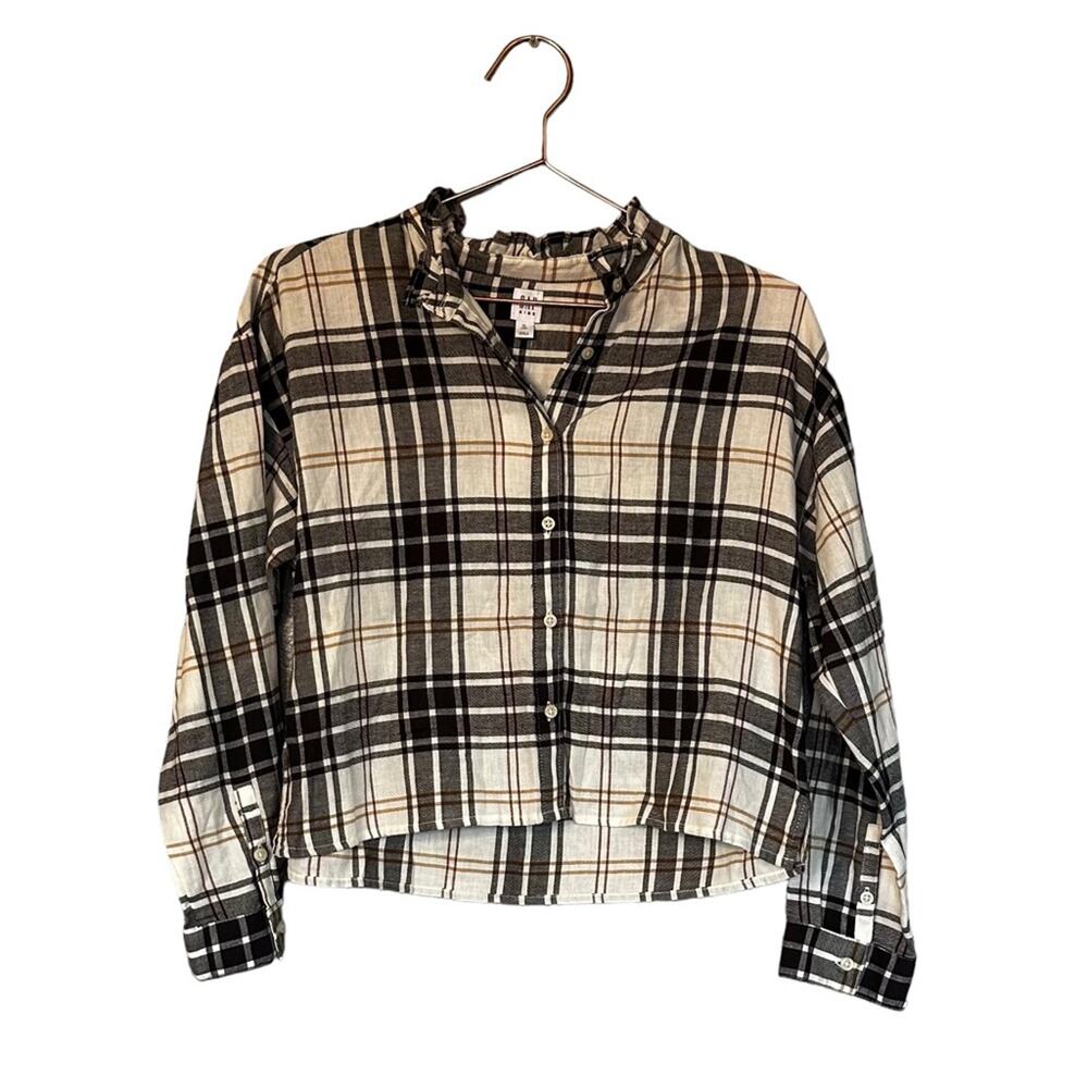 GAP kids light Flannel ruffle neck button down Shirt size XL 12